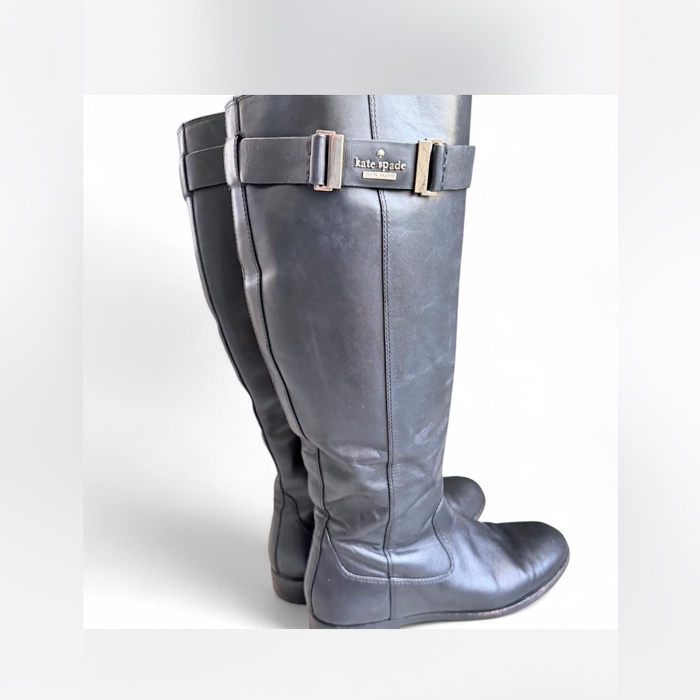 Kate Spade New York Black Leather Riding Boots Tall Zip Buckle Boots - Picture 3 of 14